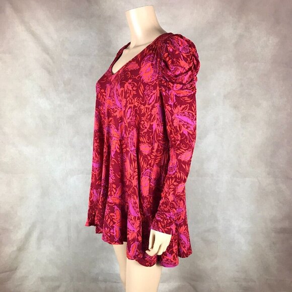 FREE PEOPLE Hello Lover Floral Puffed Sleeve Tunic or Mini Dress NEW XS - Picture 4 of 12